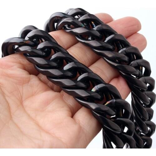 9/11/13/16/20mm Heavy Thick Black Tone Round Curb Cuban 316L Stainless Steel Necklace Link Mens Chain Jewelry Friends Gifts