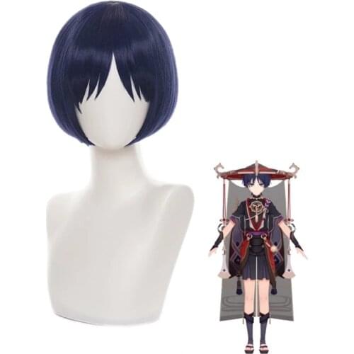 Scaramouche Cosplay Wig Game Genshin Impact Dark Blue Short Heat Resistant Synthetic Wigs Halloween Cosplay Anime Wigs