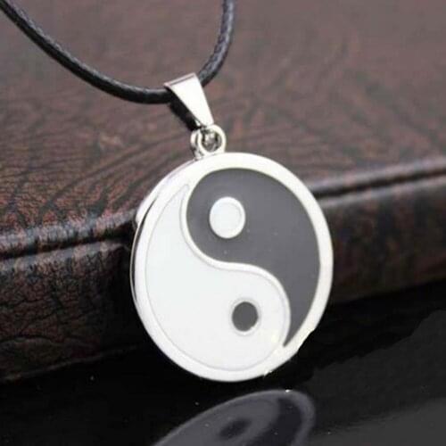 Couples Vintage Best Friend Black White Enamel Tai Chi Yin Yang Pendant Women Men PU Leather Necklace Friendship Jewelry