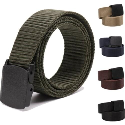 Men Female Belts Military Nylon Adjustable Belt Men Outdoor Travel Tactical Waist Belt with Plastic Buckle for Pants 120cm
