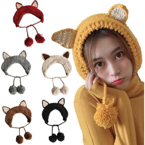 Fox Hat Cat Beanies Knitted Winter Kitty Hat Solid Hip-Hop Skullies Hat Cap Accessory Gifts Warm Winter Lovely Christmas