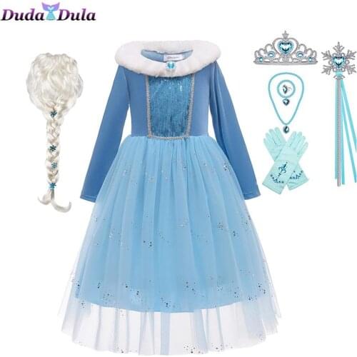 Snow Queen 2 Girls Dress Princess Dress Cosplay Costume Winter Velvet Dresses Baby Children Clothing Birthday Party Dress