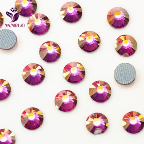 YANRUO 2058HF Rose AB Flat Back Strass Hotfix Rhinestones Crystal Heat Transfer Iron on Dress Crystal Stones