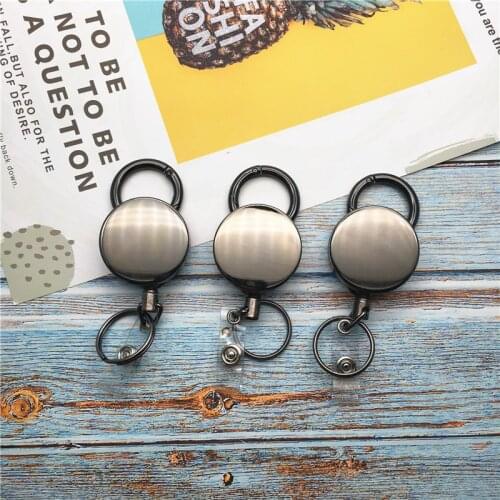Heavy Duty Metal Retractable Badge Holder Reel with Belt Clip Key Ring Extra Carabiner Strong Dyneema Pull Cord