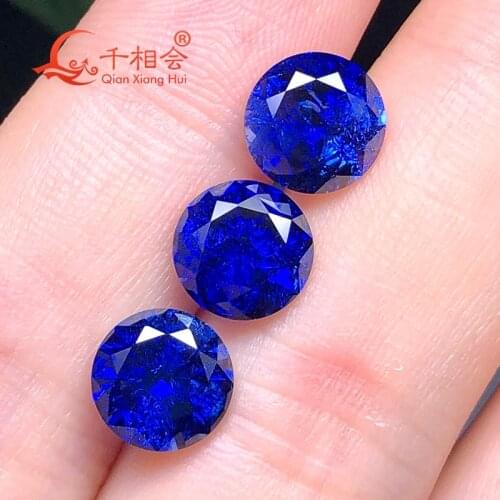Blue color Artificial sapphire 34# Round shape diamond cut including minor cracks and inclusions corundum loose gem stone