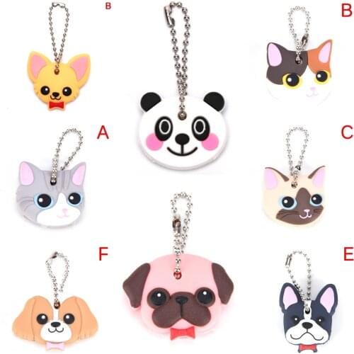 Funny Animal Key Holder Caps Key Chain Children Gift Animals Dog Cat Key Cover Cute Anime Silicone KeyChains Women