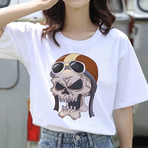 Women T-shirt Cute Skulls Print Short Sleeve Tshirt Fashion Summer Ladies Graphic Clothing Female Tees tops