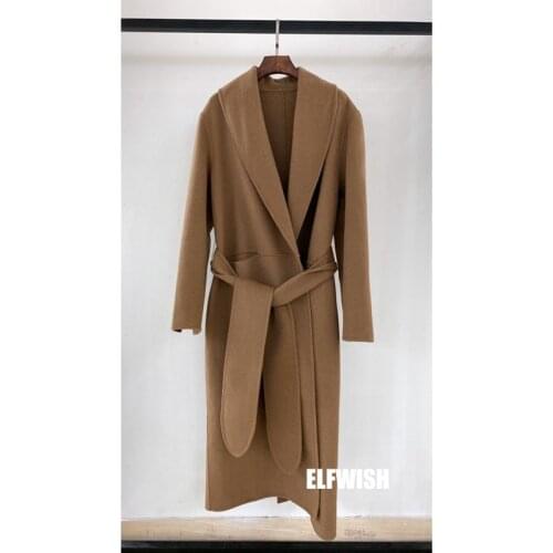 Woman Camel Wool Nightgown Style Trench Coat Shawl Collar Drop Shoulder LOng sleeved Belt Tied Long Coat Winter 2022 winter