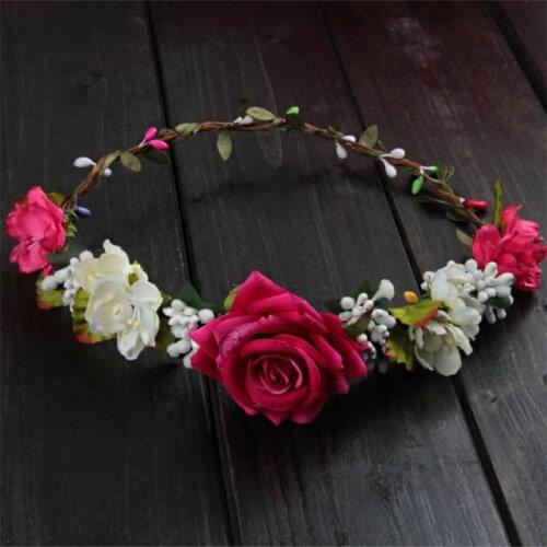 Women Wedding Flower Hair Garland Crown Headband Floral Rose Handmade Vacation