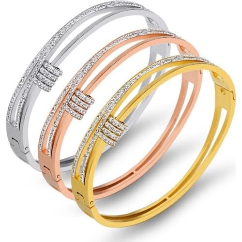 Bangles For Women Stainless Steel Jewelry Bangle Full Buckle Gold Bracelet valentines day Gift For Women