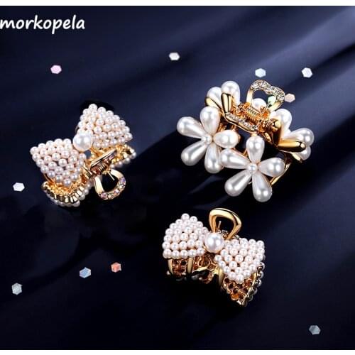 Morkopela Fashion Flower Simulated Pearls Hair Claw Crab Girls Rhinestone Bow Hair Clip Women Hair Accessores Jewelry