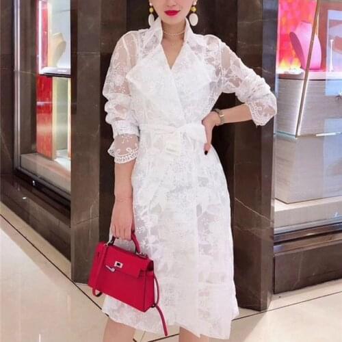2019 New Autumn Fashion Women Retro Lace Dress High-quality Runway party Elegant Ladies gown slim thin Dresses Vestidos robes