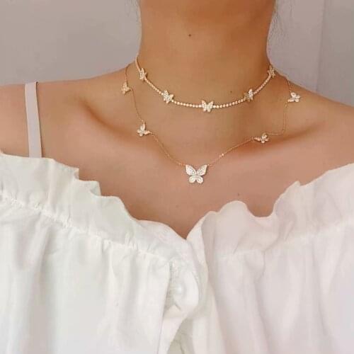 French Luxury Crystal Butterfly Pendant Necklace For Women 2020 Rhinestone Bling Bling INS Hot Choker Necklace Femme Collier