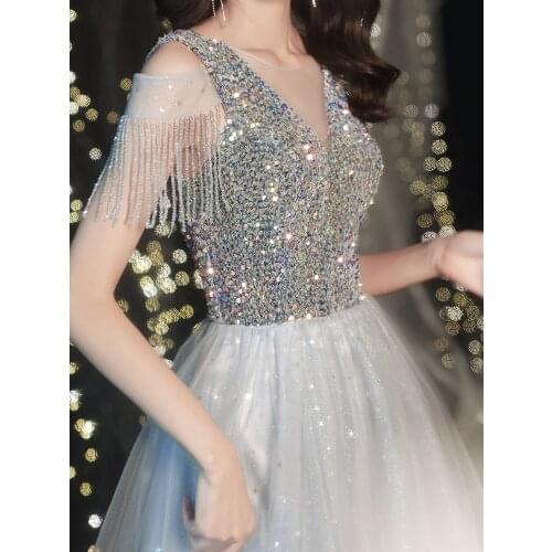 New white silver sequined sweat lady girl women princess prom party evening dress dance performance gown free ship