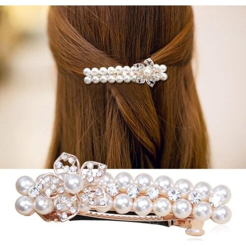 1 PCS Elegant Fashion Korea Crystal Pearl Hair Clips Women Girls Hairpins Barrette Bobby Pin Metal Hairgrip Hair Accessories
