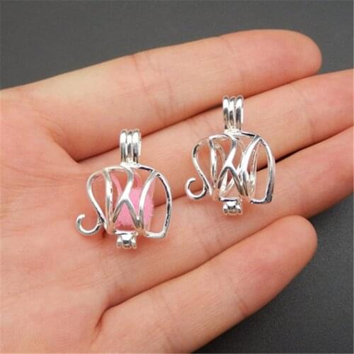 10PCS Bright Silver Copper Pearl Cage Pendants Animal Elephant Aromatherapy EssentialOil Diffuser Jewelry Necklace DIY Jewelry