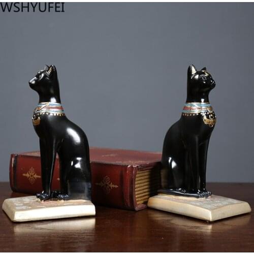 2pcs Creative Resin Bookend Cat Statue Figurines Retro Book Stand Model Miniature Ornaments Office Desktop Art Crafts Home Decor