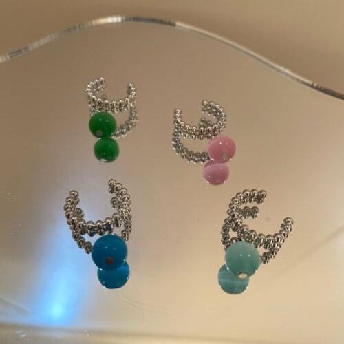 2021 Korea Trend Retro Geometric Round Candy Color Pendant Ear Cuff Stackable Ear Clip Earrings for Women Aesthetic Jewelry