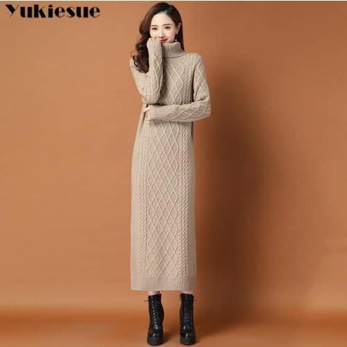 2021 Casual autumn winter Pile collar thick maxi weater pullovers dress Women basic loose sweater female turtleneck long dress