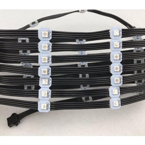 50 LEDs/set addressable pixel string light; DC5V GS8208 IC; 0.24W/pixel;size:12mm*12mm;5cm wire spacing; all balck wire