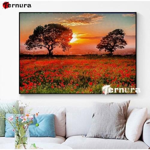 5D diamond painting Sunset wildflowers and trees art kit DIY full diamond home decoration wall art embroidery Mosaic rhinestone