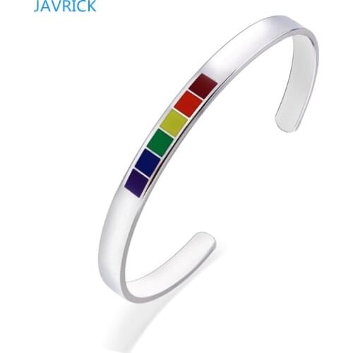 Rainbow Love Pride Bracelets Lesbian & Gay Stainless Steel Enamel Cuff Bangle