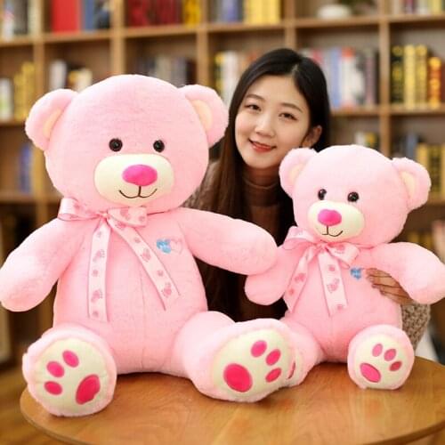 60/80cm Large Size Heart Teddy bear Stuffed Toys Kawaii Plush Ribbon Bear Doll Birthday Valentines Gift Toys For Children/Adult