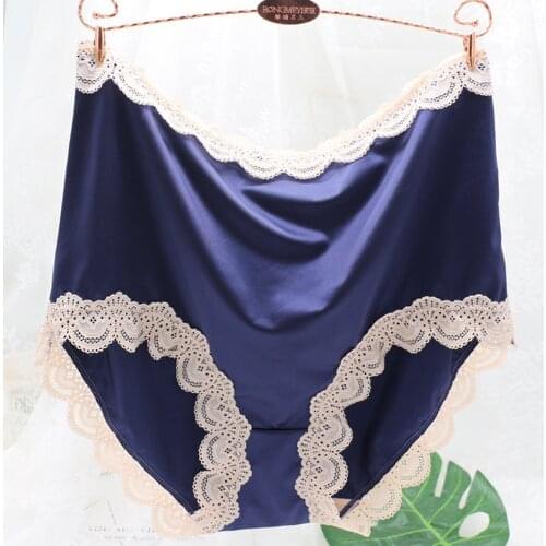 Satin Silky Lace High Waist Panties Women Ice Frozen Smooth Light Soft Briefs Full Coverage Elastic Stretch Seamless Underwear