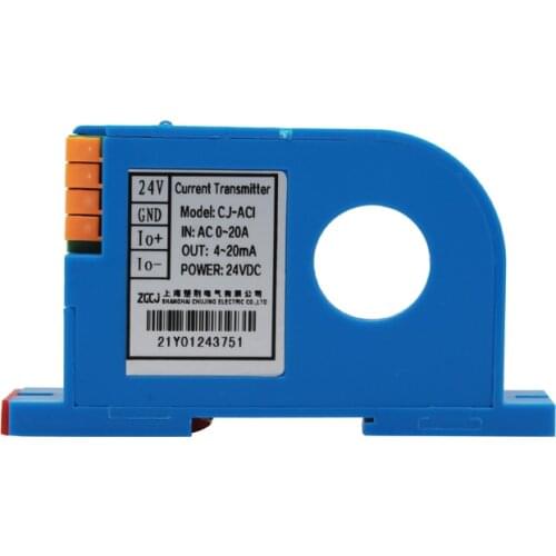 CJ-ACI perforation AC 0-20A input 4-20mA output Din type Current Transmitter Perforated ac ampere signal transducer