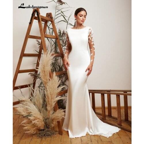 Elegant Long sleeves Mermaid Ivory Wedding Dress 2020 Vestidos De novia Plus Size appliques lace Bridal Dress gelinlik