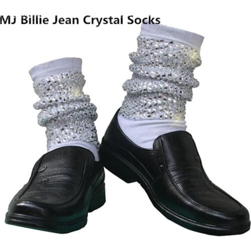 Rare MJ Michael Jackson Classic Billie Jean Crystal Handmade 100% Foot Cover Baggy SOCKS WITH CRYSTALS In 1980S