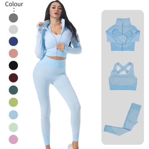 2/3Pcs Seamless Yoga Set Gym Fitness Clothing Women Yoga Suit Sportswear Female Workout Leggings Top Sport Clothes Training Suit