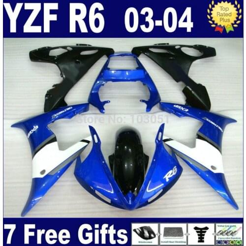 7 gifts Custom fairings kit For Yamaha R6s 03 04 05 blue white YZF R6 2003 2004 2005 bodywork Fairings