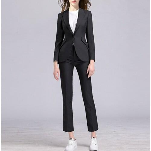 Spring Autumn Womens Office Suit Two-Piece Pantsuit Elegant Women Blazer Set Female Casual Loose Pants Jacket Work Clothes