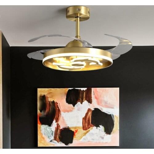 Nordic Living Room Fan Chandelier Modern Minimalist All Copper Invisible Ceiling Fan Light Led Dining Room Bedroom Fan Light