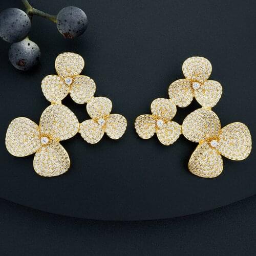 ModemAngel Luxury Flowers Super Setting AAA Cubic Zirconia Women Bridal Dress Wedding Everyday Drop Earring Fashion Jewelry