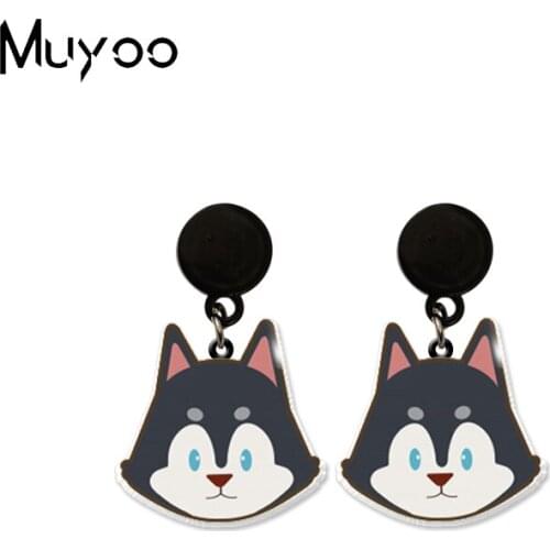 New Arrival Kawaii Cute Face Husky Pug Corgi Cartoon Epoxy Acrylic Resin Drop Stud Earrings Earrings Gifts