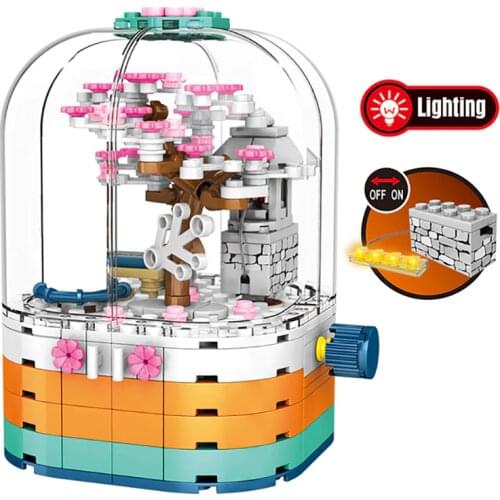 New Sakura Street View Series Bricks Assemble Toys Romantic Sakura Rotating Table Box Model With Figures Kit Christmas Gifts