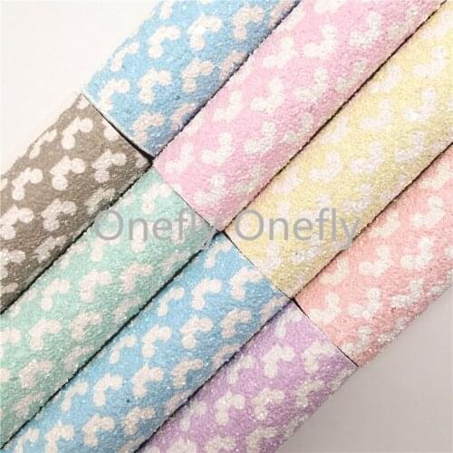 Onefly Cartoon Pattern Printed Glitter Leather Fabric With Soft Felt Backing Synthetic Leather For Bow DIY handbags shoes FZ023