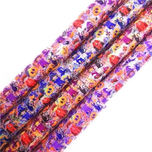 Halloween Withches Pumpkins Printed JELLY Sheets TPU See Through Transparent Clear Leather for Bows Earrings DIY 21X29CM FZ265B