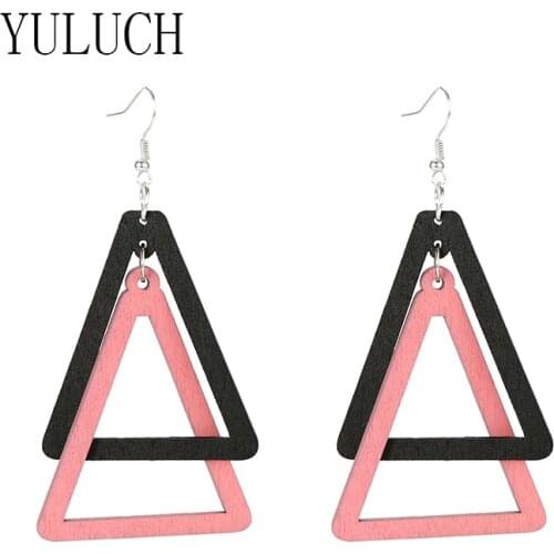 YULUCH Ladies Natural Wood Triangle Pendant Earrings Girls Elegant Geometry Jewelry Ladies Simple Gift Accessories Wooden earrin