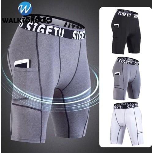 New Mens Compression Shorts Line Short Tights Skinny Bodybuilding Breathable Mans Bottom Fitness Quick-Drying Shorts