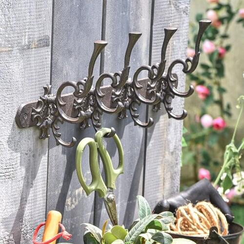 Sungmor Cast Iron Large Wall Hanger - Retro Court Style & Multi Hooks Design - Decorative Wall Mounted Hanging Hooks for Tools