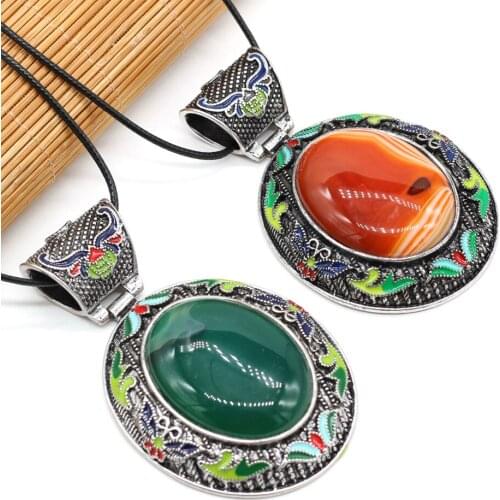 1 PC Vintage Ethnic Style Natural Gemstone Shell Pendant Necklace Lapis Lazuli Opal Pendant Necklace Ladies Texture Jewelry Gift