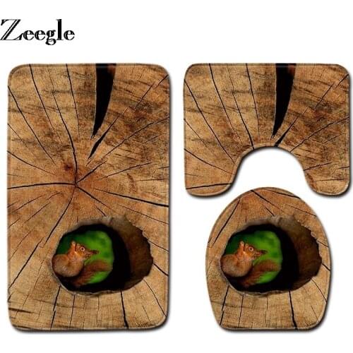 Zeegle Toilet Set Anti Slip Bathroom Doormat Absorbent Toilet Pedestal Rug Flannel Soft Foot Mat Polyester 3pcs Bath Mat Set