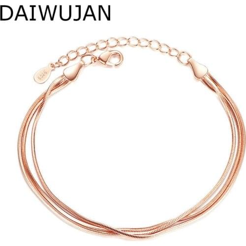 DAIWUJAN Simple Real 925 Sterling Silver Multi-layer Snake Chain Bracelets For Women Rose Gold Bracelets & Bangles Fine Jewelry
