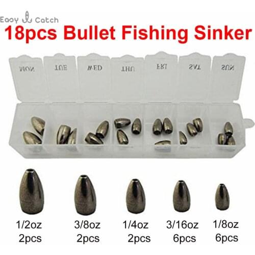 18pcs 100% Tungsten Bullet Fishing Sinker For Texas Rig Plastic Worm Weights Casting Bank Sinkers Set With Box Fishing Tackle