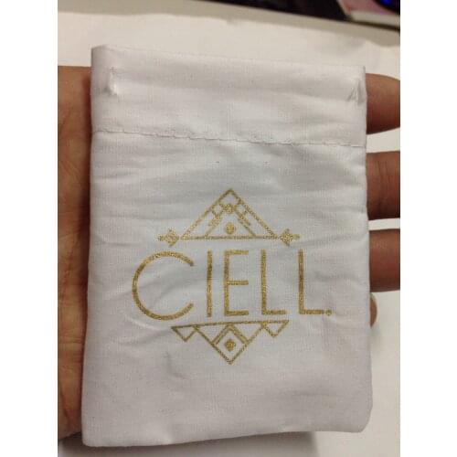 3000pcs high quality 8*12cm white cotton drawstring jewelry packaging bags wholesale with gold printing and include DHL shipping