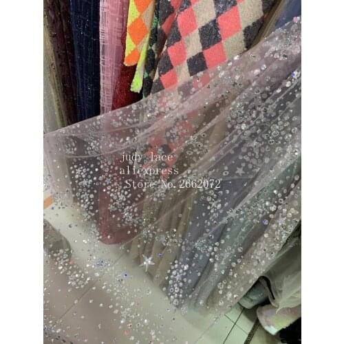 5yards/bag Silver gray speckled star pattern glitter sequined lace fabric used for wedding dress fashion QJ23