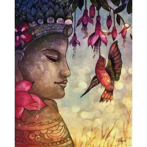 Buddha and hummingbird art Diamond Embroidery Full Round 5D Diy Kit Diamond Painting Cross Stitch